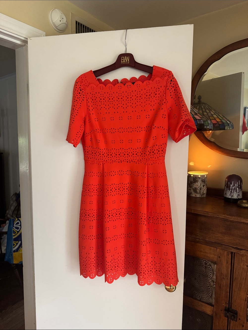 Ann Taylor Orange Lined Eyelet Fit & Flare Dress Size 8